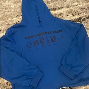 Women’s Karl Lagerfeld Paris Blue Pullover Graphic Logo Hoodie Long Sleeve XL